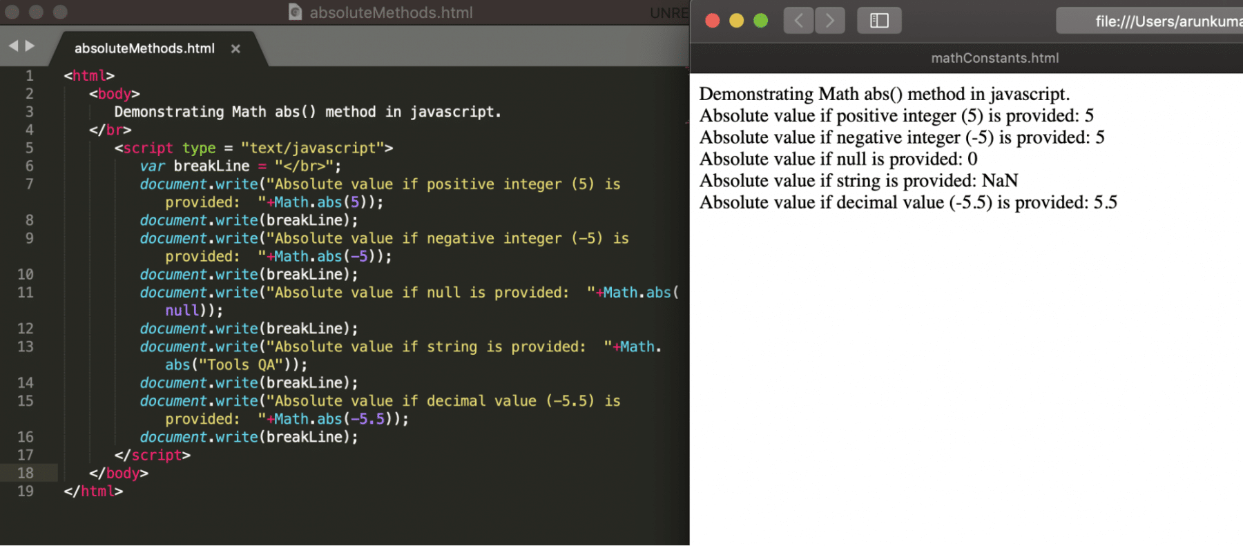 Math Object in JavaScript and different operations of JS Math function